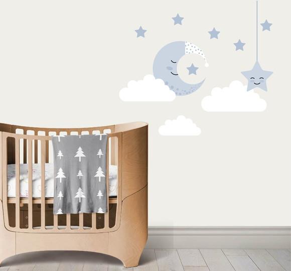 Adesivo de parede lua /nuvens/estrelas