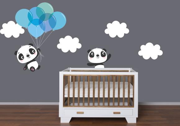 Adesivo de Parede Pandas e Nuvens
