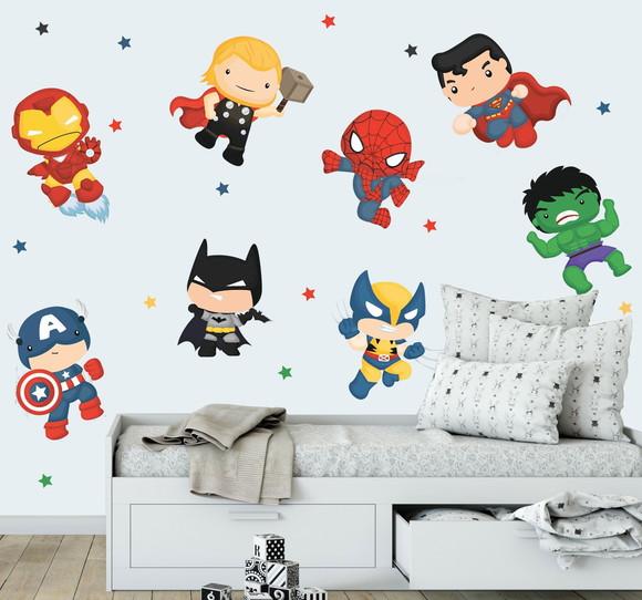 Adesivo de Parede Super Heróis + Estrelinhas