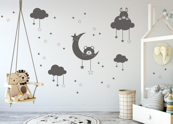 Adesivo ursinho na lua/nuvens/estrelas