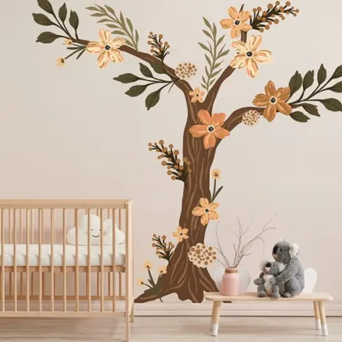 *adesivo de Parede Árvore Floral - Adesivo Árvore com Flores