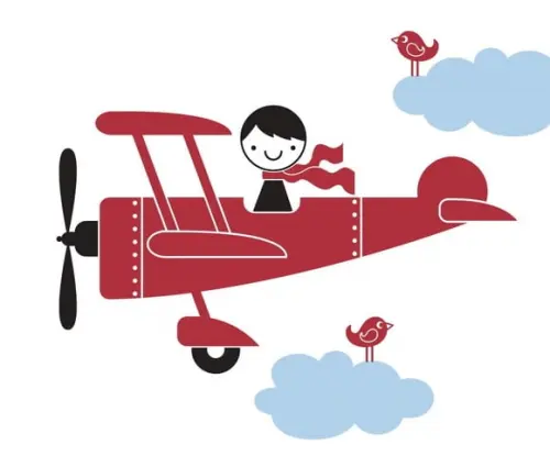 Adesivo avião vermelho com nuvens azuis