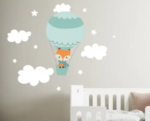 Adesivo Balão com Raposinha + Nuvens + Estrelas