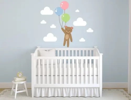 Adesivo balões + ursinho + nuvens