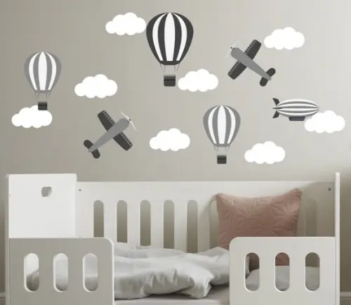 Adesivo balões/aviiões/dirigível/nuvens