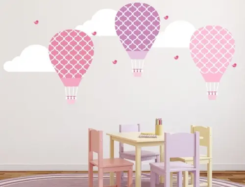 Adesivo balões rosa/nuvens/passarinhos