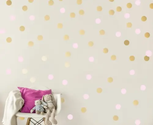 Adesivo bolinhas dourado e rosa bb