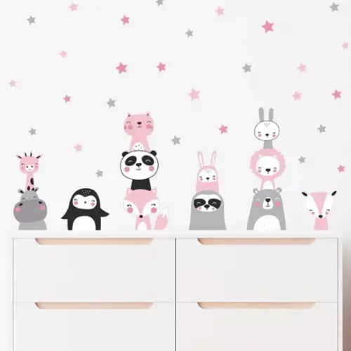 Adesivo de Parede Animais Nórdicos + Estrelas - 12 Bichinhos
