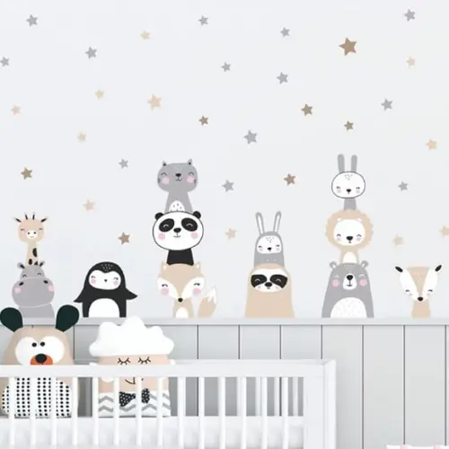 Adesivo de Parede Animais Nórdicos + Estrelas - 12 Bichinhos