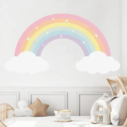 Adesivo de Parede Arco Íris - Arco Íris com Nuvens