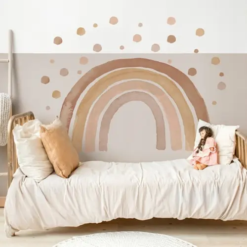 Adesivo de Parede Arco Íris Aquarela Boho + Bolinhas