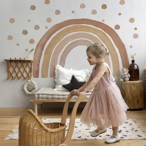Adesivo de Parede Arco Íris Aquarela Boho + Bolinhas