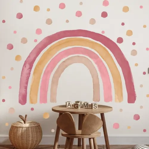 Adesivo de Parede Arco Íris Aquarela Boho + Bolinhas