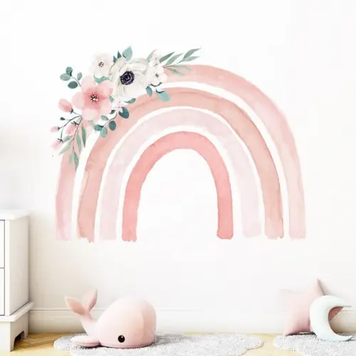 Adesivo de Parede Arco Íris Boho Aquarela Floral