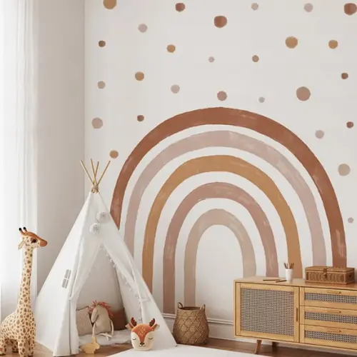 Adesivo de Parede Arco Íris Boho Aquarela + Bolinhas