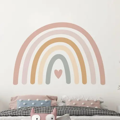 Adesivo de Parede Arco Íris com Coração Cores Neutras