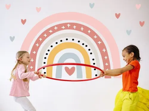 Adesivo de Parede Arco Íris com Corações