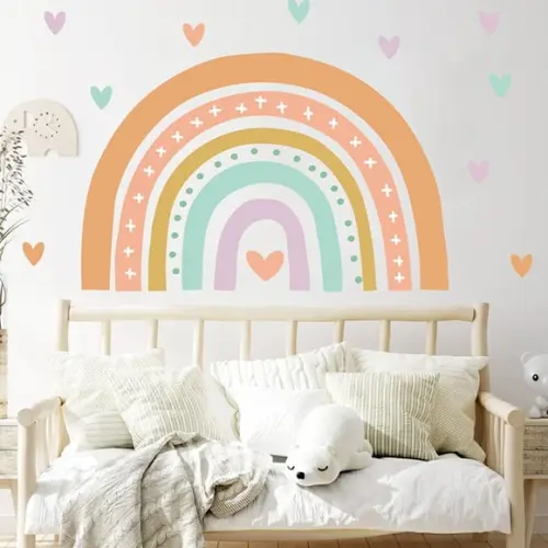 Adesivo de Parede Arco Íris com Corações - Arco Íris Boho
