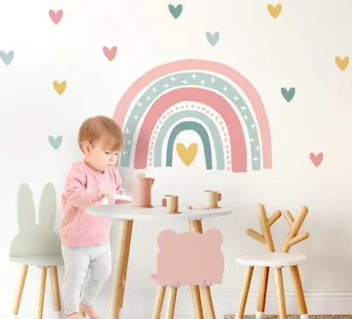 Adesivo de Parede Arco Íris com Corações - Arco Íris Boho