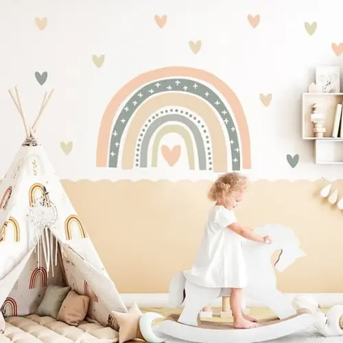 Adesivo de Parede Arco Íris com Corações - Arco Íris Boho