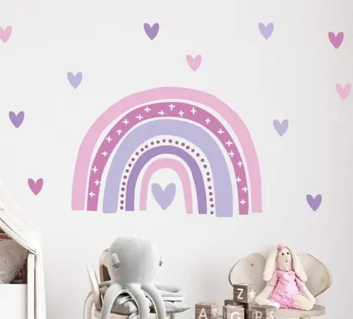 Adesivo de Parede Arco Íris com Corações - Arco Íris Boho
