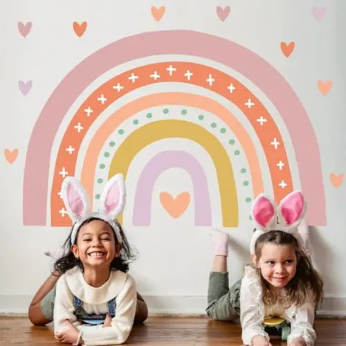 Adesivo de Parede Arco Íris com Corações - Arco Íris Boho