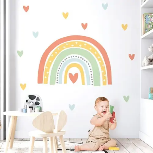 Adesivo de Parede Arco Íris com Corações - Arco Íris Boho
