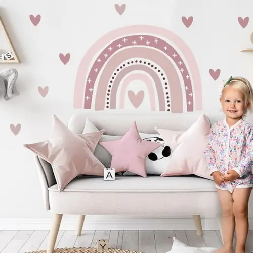 Adesivo de Parede Arco Íris com Corações - Arco Íris Boho