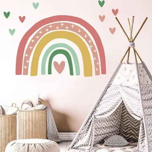 Adesivo de Parede Arco Íris com Corações - Arco Íris Boho