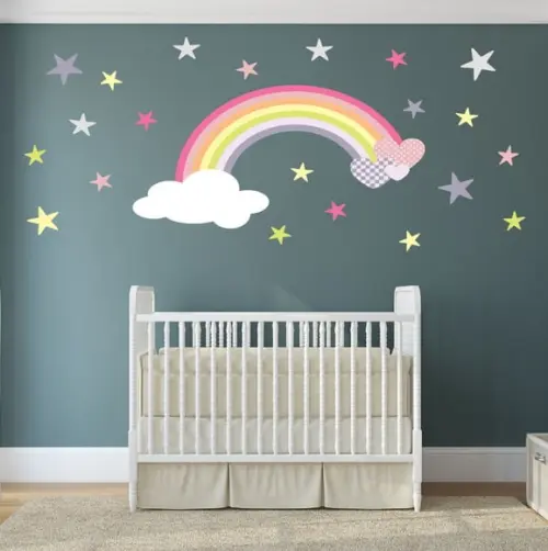 Adesivo de Parede Arco Íris com Corações e Estrelas