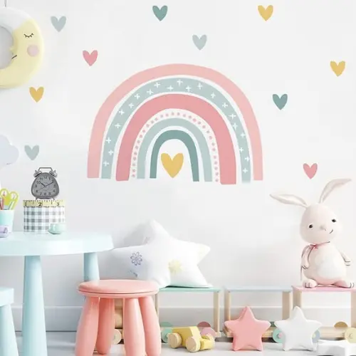 Adesivo de Parede Arco Íris com Corações - Arco Íris Boho