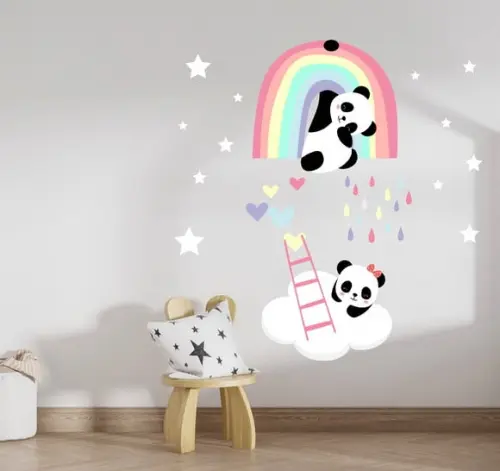 Adesivo de Parede Arco Íris com Pandas