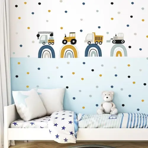 Adesivo de Parede Arco Íris e Carrinhos - Quarto de Menino