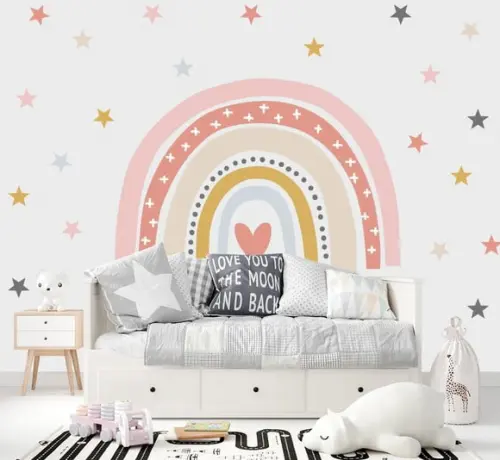 Adesivo de Parede Arco Íris Grande e Estrelas