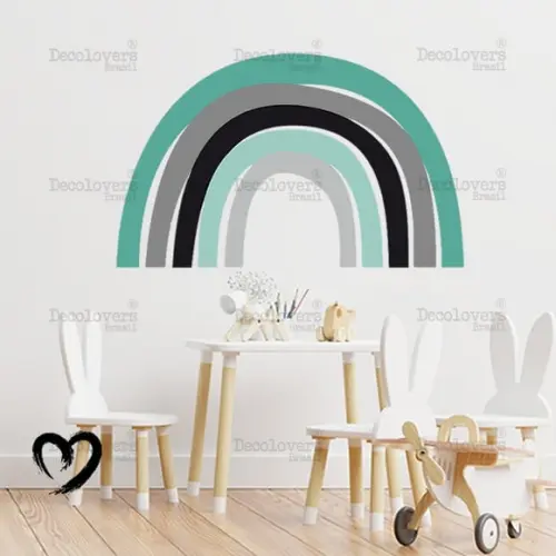 Adesivo de Parede Arco Íris Preto, Cinzas e Verde