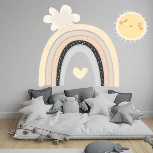 Adesivo de Parede Arco Íris, Nuvem e Sol - Adesivo Arco-íris