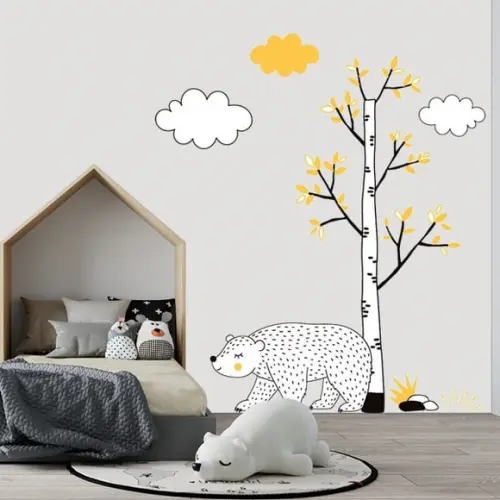 Adesivo de parede árvore e urso