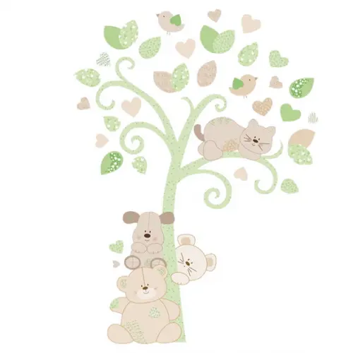 Adesivo de Parede Árvore Verde com Bichinhos