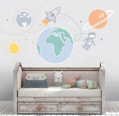 Adesivo de Parede Astronauta, Foguete, Estrelas, Planetas