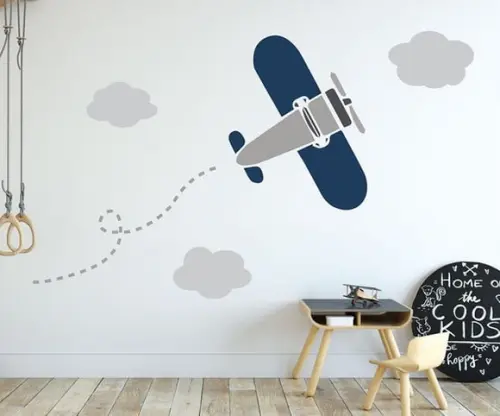 Adesivo de Parede Avião com Nuvens para Quarto de Menino