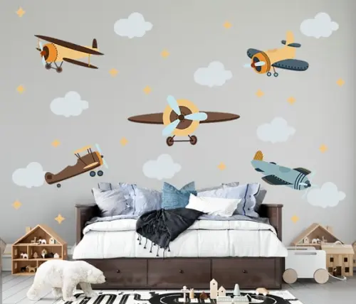 Adesivo de Parede Aviões, Estrelas e Nuvens