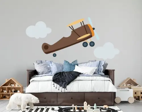 Adesivo de Parede Avião com Nuvens para Quarto Infantil