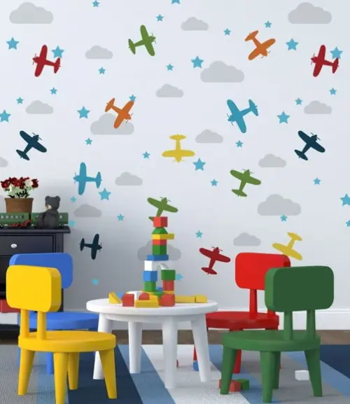 Adesivo de Parede Aviões/estrelas/nuvens