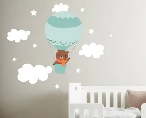 Adesivo de Parede Balão com Raposa e Nuvens