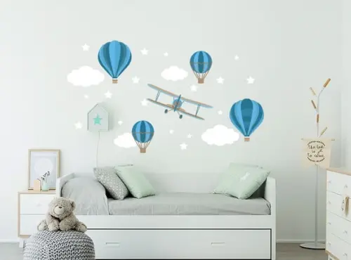 Adesivo de Parede Balões/avião/nuvens/estrelas
