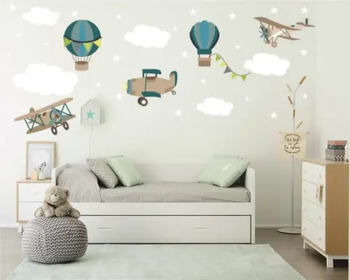 Adesivo de Parede Balões,aviões, Nuvens e Estrelas
