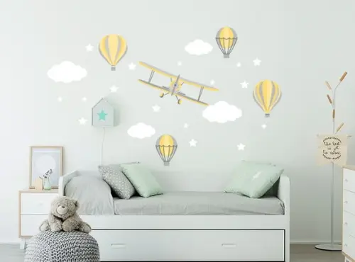 Adesivo de Parede Balões/avião/nuvens/estrelas