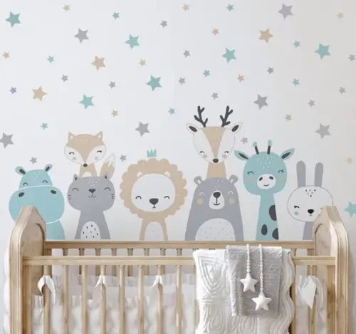 Adesivo de Parede Bichinhos e Estrelas