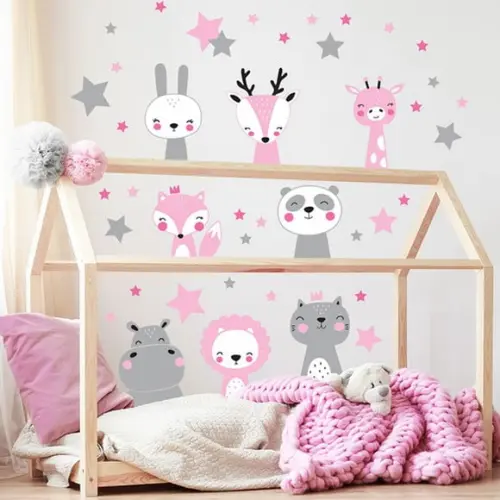 Adesivo de Parede Bichinhos e Estrelas-animais Escandinavos