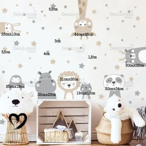 Adesivo de Parede Bichinhos e Estrelas
